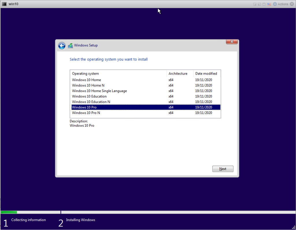 Installing Windows 10 Pro - Chose Version