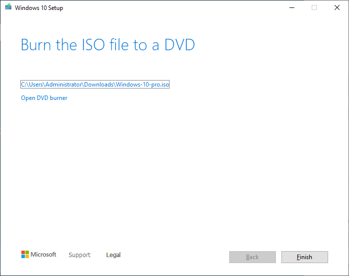 Create a Windows 10 ISO - click finish