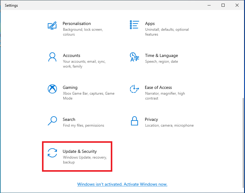 Running Windows updates on Windows 10 - Click Updates & Security