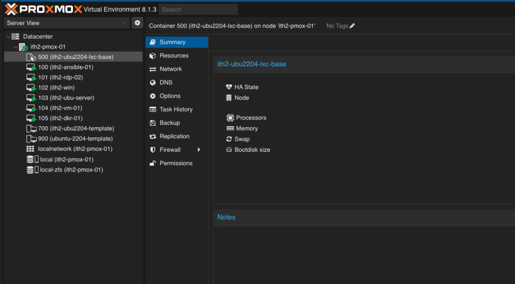 Create a new Proxmox LXC Container from a container template