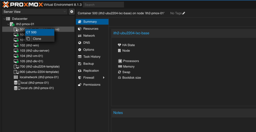 Create a new Proxmox LXC Container from a container template