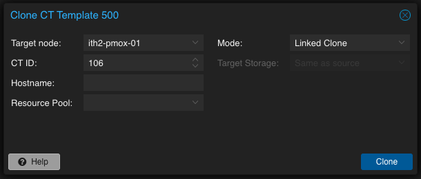 Create a new Proxmox LXC Container from a container template