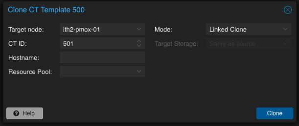 Create a new Proxmox LXC Container from a container template