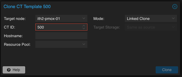 Create a new Proxmox LXC Container from a container template