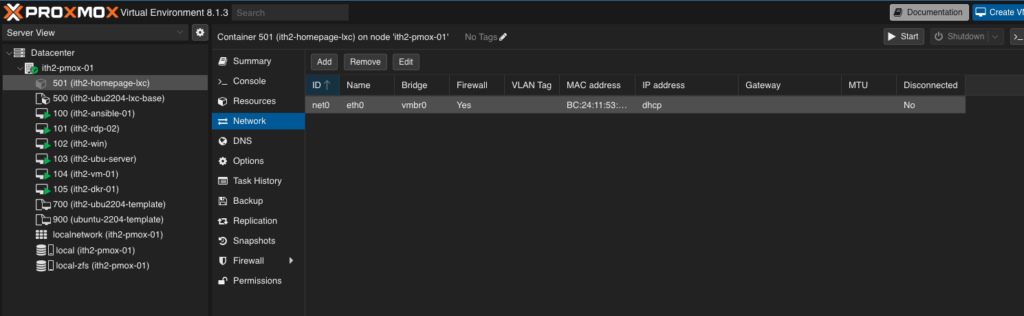 Create a new Proxmox LXC Container from a container template