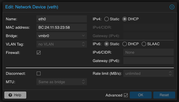 Create a new Proxmox LXC Container from a container template