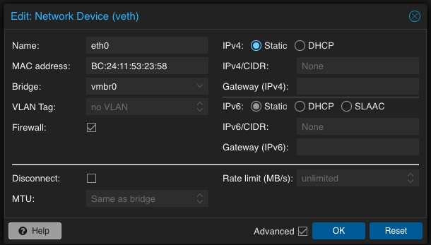 Create a new Proxmox LXC Container from a container template