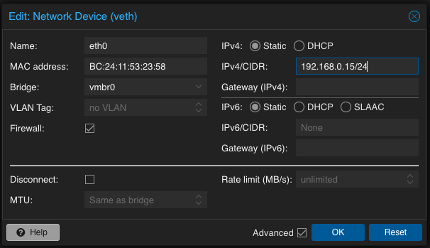 Create a new Proxmox LXC Container from a container template