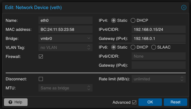 Create a new Proxmox LXC Container from a container template