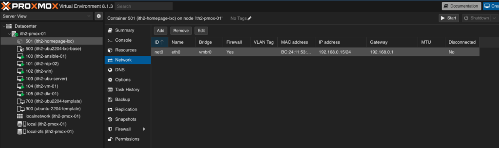 Create a new Proxmox LXC Container from a container template